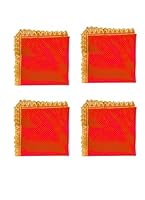 Set of 4 Puja Chunari Chunni Netted Cloth (20\ x 12\) Chunar Aasan Mat for God Idol Temple Frame Lakshmi Puja Navratri Diwali Pooja Mandir Cloth for Indian Traditional Festival Housewarming Decor(Red)