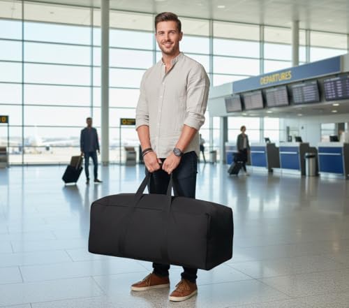 Image of DoYiKe Extra Large Canvas Travel Duffle Bag Heavy Duty, Sports Duffel Military Camping Tent Storage 100L Black