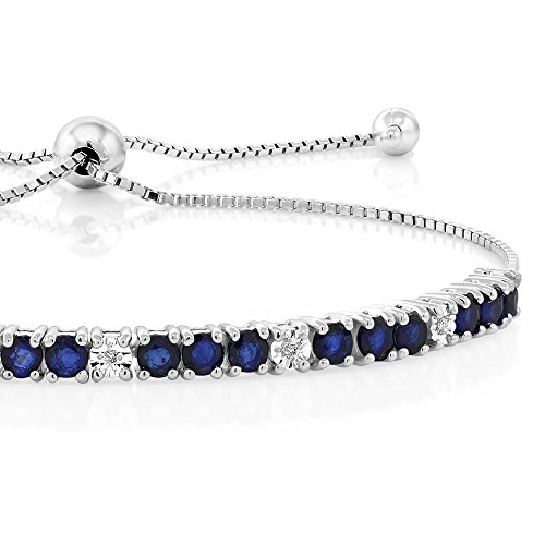 Gem Stone King VIV-0068 925 Sterling Silver Blue Sapphire And White Diamond Tennis Bracelet Jewelry thumb #2
