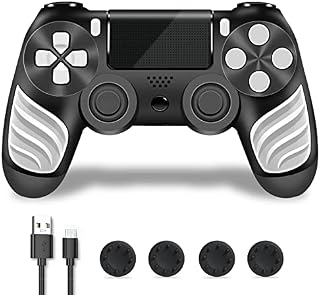 SupoHero Wireless Game Controller Compatible for Play4/Slim/Pro Console, Replacement for PS4 Remote, Wired PC Gamepad, with 1000mAh Battery, LED Light Bar, Touchpad, Speaker, AudioSilver