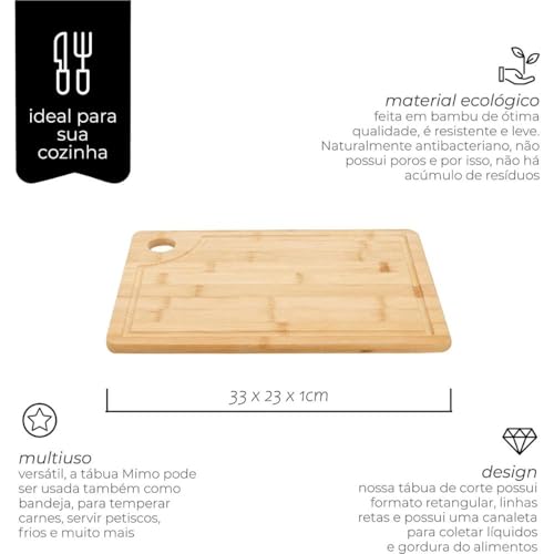 Mimo Style Tábua de Corte 33cm Ecokitchen, Feita Inteiramente de Bambu. Perfeita Para Cortar Queijos