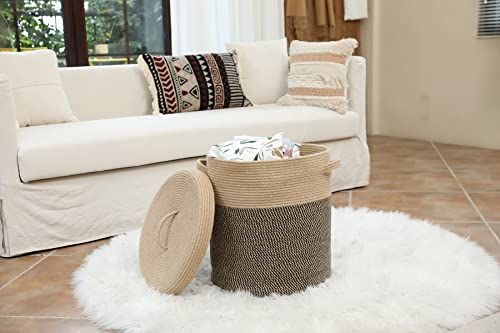 Extra Large 16" x 16" x 18" Storage Basket with Lid, Cotton Rope Laundry Hamper, Cloth Bin for Clothes, Towels, Blankets, Pillows in Living Room, Jute/Black Mix Basket by Cottonphant - Image 3