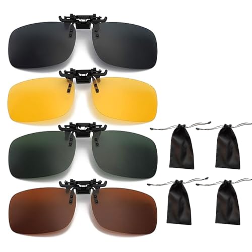 SSKHE Gafas de Sol con Clip Sobre Gafas Graduadas - Paquete de 4 con Bolsas - Para Hombres y Mujeres
