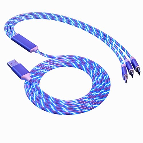 3-in-1 Light up Charging Cable, 2M Visibility Flowing LED Lights Charging Cable, Fast Charging Lead Braided with Micro USB Type C iPhone Connector for iPhone, Android, Huawei,Kindle,PS4