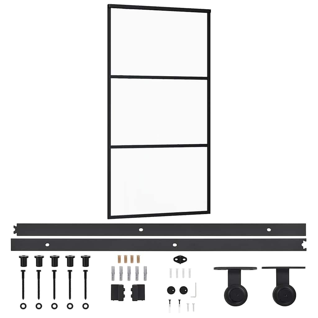 Szklane drzwi przesuwne ESG, aluminium, 102 x 205 cm, zestaw montażowy