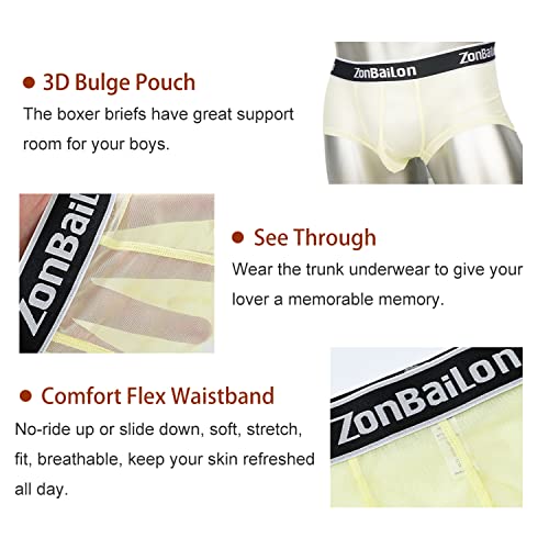 Men's Boxer Underwear See Through Boxer Briefs Sexy Soft Male Low Rise Breathable Trunk Underwears Short Pack2