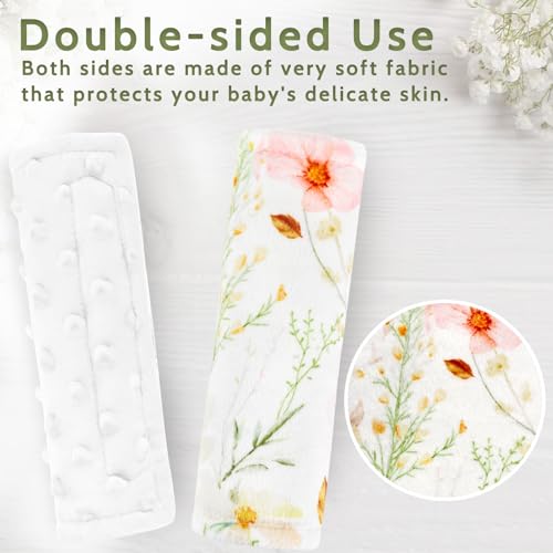 Image of Carseat Strap Covers for Babies, Soft Seatbelt Covers for Kids, Reversible Baby Car Seat Strap Covers, Size: 6.5 x 6.5 inch, for Baby Car Seat, Stroller, Swing, High Chair, Colourful Flowers