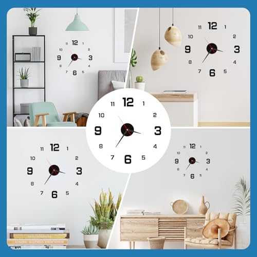 Horloge Pendules Murales Adhesive DIY 3D Moderne Silencieuse, noire 40cm – vue 6