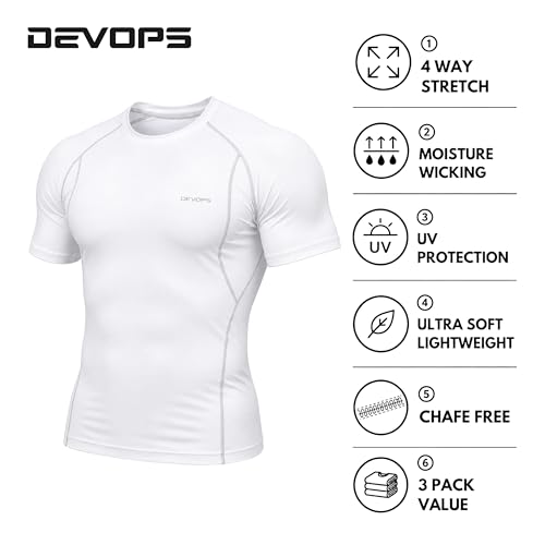 Image of DEVOPS 3 Pack Men's Athletic Short Sleeve Compression Shirts