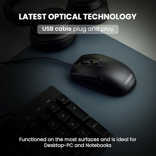 Image of M35 Wired USB Mouse - Optical-Mechanical Technology, Ergonomic Design, 1200 DPI, 3 Buttons, Plug-and-Play, 1-Year Warranty (Black)