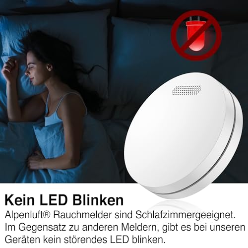 Rauchmelder ohne LED mit 10-Jahre Batterie von Alpenluft