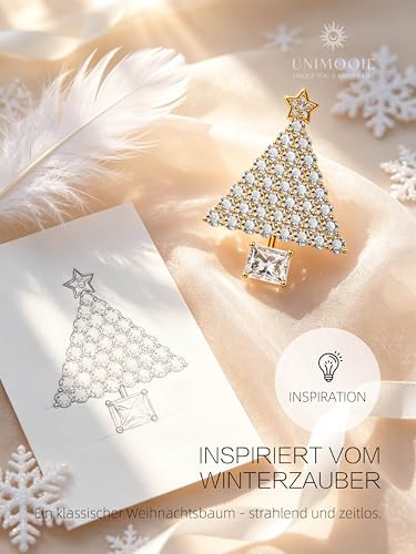 Unimooie Broche Arbre de Noël pour Femme - Bijou Cadeau de Noël en Or avec Zirconia et Étoile à 5 Branches - Épingle Élégante pour Fêtes et Célébrations – vue 3