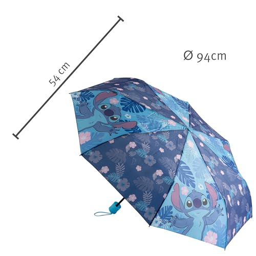 Undercover - faltbarer Regenschirm Disney Stitch – Taschenschirm mit Schutzhülle - 94 cm Durchmesser - Leichtgewicht und ideal für Kinderhände