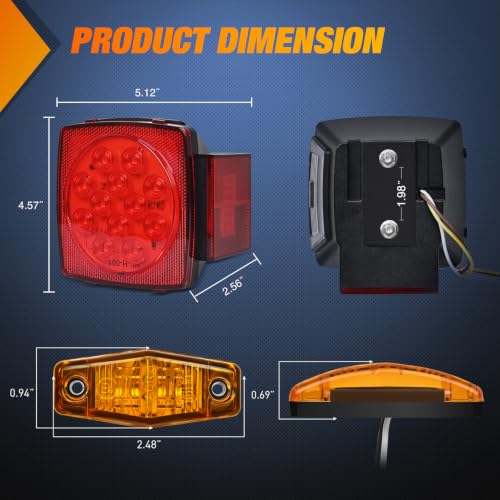 Image of Nilight LED Trailer Light Kit Red Amber Square Stop Turn Tail Marker Lights | W /Third Brake ID Bar For 12V Utility Boat Camper RV Trucks Marine Snowmobile