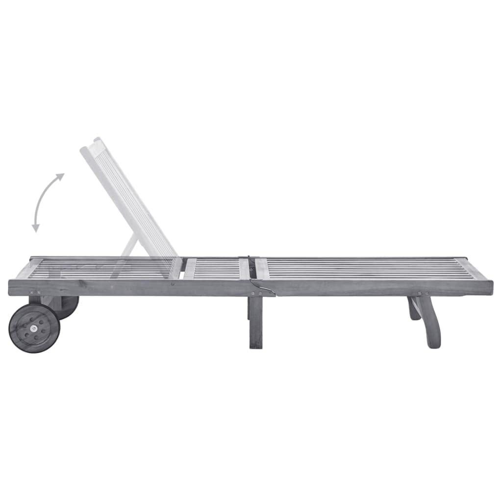 Sdraio da Giardino Grigio con Cuscino Beige in Legno Massello di Acacia Regolabile Lettino Prendisole con Ruote per Terrazzo Piscina Balcone, Portata 110 kg