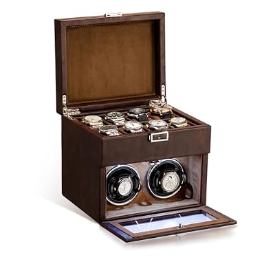 Anyasun Automatic Double Watch Winder,Watch Winder with 8 Extra Storage Display Box,Japanese Quiet Motor, LED Light, Adjustable Watch Pillows, AC Adapter (Brown)