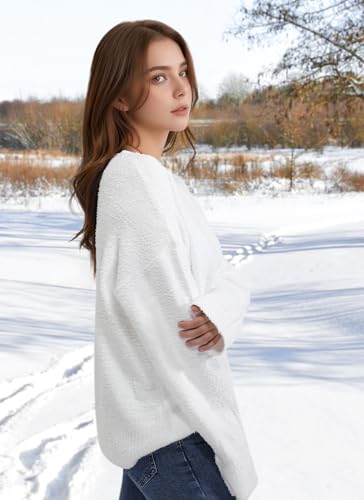 Trifabricy TYBYLMYM9L5 Women'S Oversized Sweater, Crewneck Long Sleeve Women Sweaters, 2024 Fall Winter Fuzzy Knit Casual Sweater, Chunky Warm Pullover Sweaters Top White thumb #1
