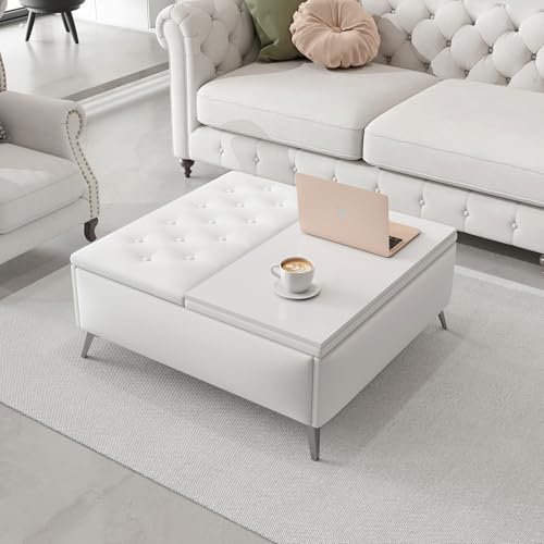 MATONELL 35 inch Wide Square Storage Benches Coffee Table with Lift Top Oversized Storage Ottoman in Upholstered for Living Room