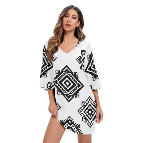 Robe trapèze en mousseline de soie fluide avec motif tribal