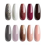MEFA 12 Pcs Soak Off Gel Nail Polish, 10 Colors Gel + 1 Base Coat + 1 Top Coat(10ml/Bottle), UV Led Gel Polish Manicure Kit For Beginners Nail Art Salon Nail Design Set1