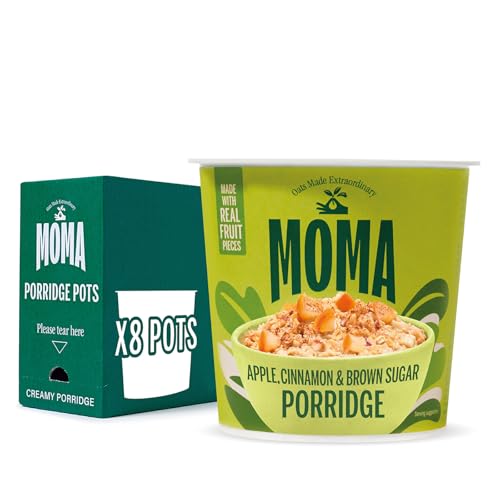 MOMA - Apple, Cinnamon & Brown Sugar Porridge Pot - Pack of 8 x 65g - Made with British Wholegrain Jumbo Oats • High in Fibre • Ready in 3 Minutes • Contains Real Fruit