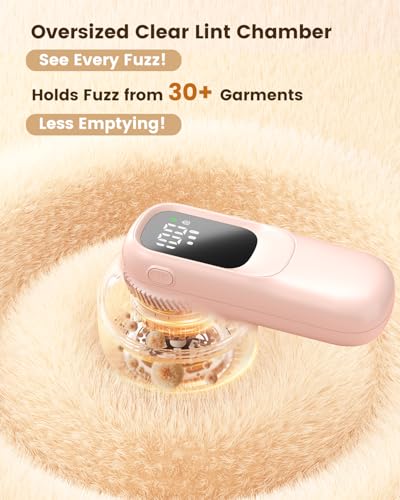 Image of Besecou Lint Remover for Clothes, Rechargeable Fabric Shaver Remover Machine, Intelligent Digital Display Lint Shaver for Woolen Sweaters, Portable Lint Remover Machine from Carpets, Sofa(Pink)