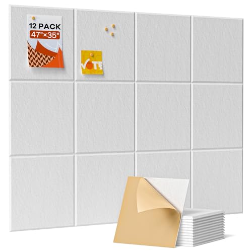 Soundsbay Large Cork Board, 120x90cm Felt Wall Tiles Self-Adhesive, 12 Pack Bulletin Board, Pin Board for Walls Office Home Classroom Decor