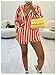 Floerns Women's 2 Piece Outfit Striped Long Sleeve Blouse Top with Shorts Set Pink and Khaki X-Small