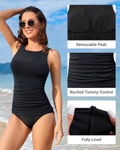 Daci Tankini Tops for Women High Neck Swim Top Tummy Control Bathing Suit Top Modest Swim Tank Top No Bottom3