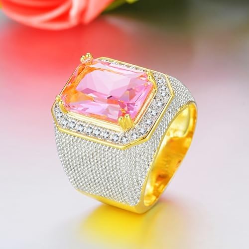 ICED OUT Big Pink gemstone Rings for Men Hip Hop Square ring for women cocktail party Music Festival rings Jewelry Rings for Men rings for Heavy Metal rings Party image 5