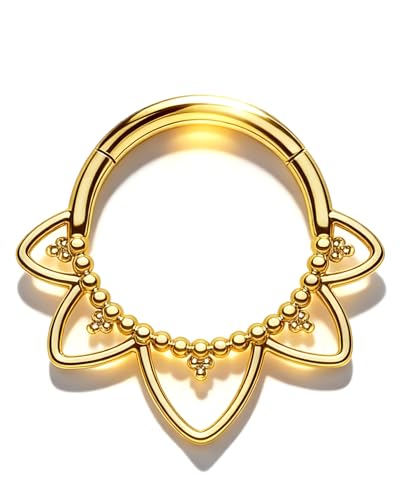 Agrewd Minimalistische Lotusblume Septum Daith Piercing Gold Silber 16G Helix Piercings gold Chirurgenstahl Septum Ring Segmentring Clicker Tragus Nase Knorpel Piercing Ohr Schmuck 8mm
