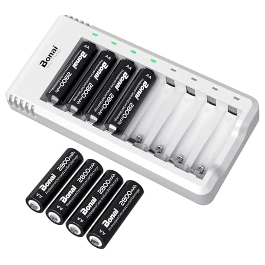 BONAI 8-pack uppladdningsbart batteri AA med laddningsset, 2 800 mAh högkapacitet AA uppladdningsbara batterier och oberoende laddning AA AAA batteriladdare (USB-laddningskabel ingår)