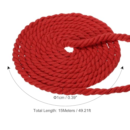 PATIKIL 1/2 Inch x 50 Feet Natural Twisted Cotton Rope 3 Strand Strong Thick Cotton Rope Tug of War Rope for Railings Crafts Home Decor, Red by PATIKIL - Used condition - Image 2