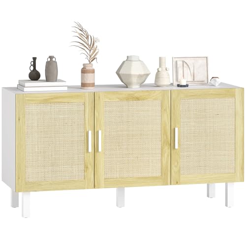 HOMCOM Boho Sideboard with Rattan Doors