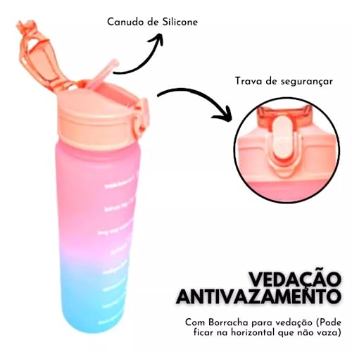 Garrafa Água Galão Squeeze 1L Antivazamento Academia Treino Escola Camping Trabalho Passeio Viagem C