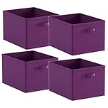 Homullel Foldable Storage Cube Boxes Set of 4 Purple, Storage Unit Box with Handle, Collapsible Storage Bins Organiser for Shelf Closet Organization