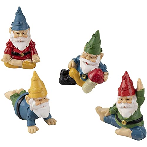 4 Pieces Mini Garden Gnome Statue Set in Funny Yoga Poses for Plant Pots Decor (2 in)