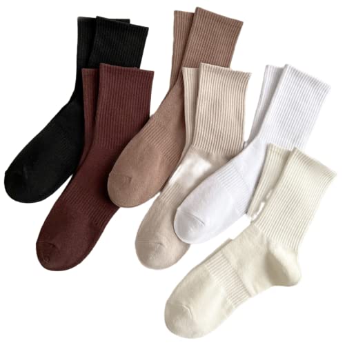 Weston Ink 6 Pairs Men's Solid Crew Socks Casual Socks Japanese Crew Knit Socks (6 Pairs[Black/Red/Brown/Khaki/White/Beige]) #TOP27