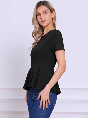 Allegra K Elegant Peplum Tops for Women's St Patrick's Day Short Sleeve Round Neck Dressy Casual Blouse Shirt4