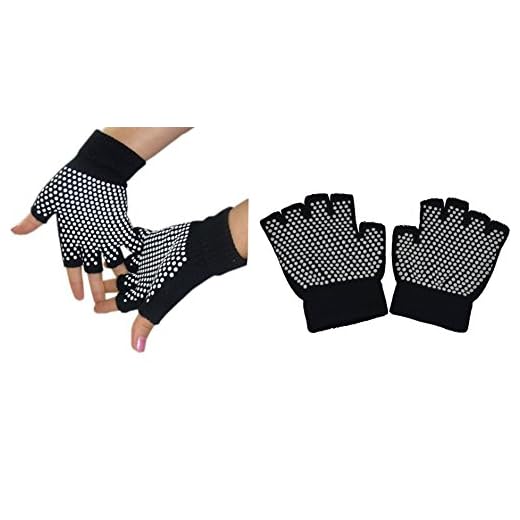 Yoga Socks and Gloves Set with Grips, Non Slip for Women Yoga Dance and Pilates & Workouts with Toes Y-G-YG2 (2 Pairs Yoga Gloves and Toe Socks - Rose & Black)