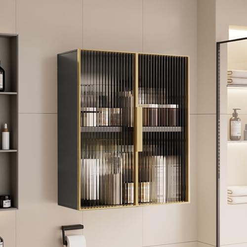 Modern Wall-Mounted Aluminum Storage Cabinet for Bathroom & Kitchen - Over-The-Toilet Organizer, Metal Makeup & Medicine Cabinet, Space-Saving Glass Shelves, Stylish Design.