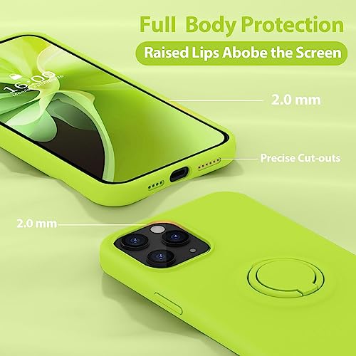 Mocca Compatible With Iphone 14 Pro Max Case With Ring Kickstand | Liquid Silicone | Microfiber Linner |Anti-Scratch Full-Body Shockproof Protective Cases For Iphone 14 Pro Max 6.7Inch - Neon Green #TOP4