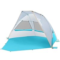 WolfWise 4-5 Person Beach Tent & Shade with UPF 50+, Portable Sun Beach Shelter with Lightweight, Waterproof, Carry Bag, Extendable Floor, X-Large, Blue