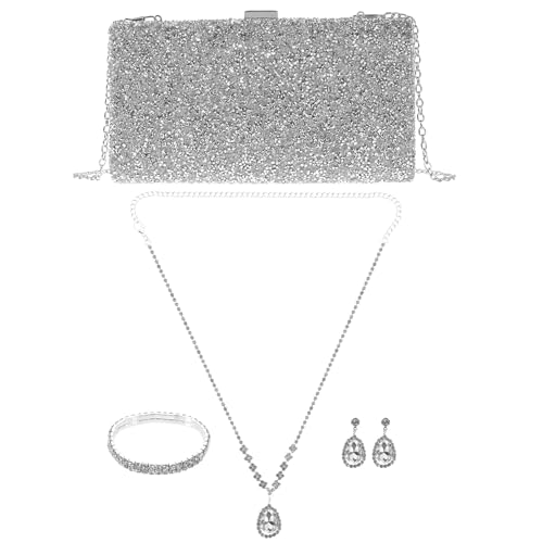 Set de joyas de boda para invitada con pendientes y bolso de noche elegante para fiesta