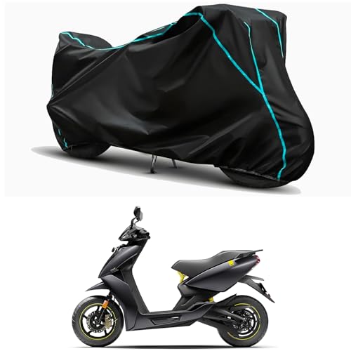 Image of Waterproof Bike Body Cover Compatible for | Ather 450X | Taffeta Fabric, Sky Piping Design, Bottom Elastic Fit | Dustproof, Sun UV & Rain Protection for All Weather.