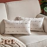 Caflife Boho Throw Pillow Covers 12x20 inches Beige and Natural, Set of 2 Modern Farmhouse Decorative Pillow Covers for Couch Bed, Living Room
