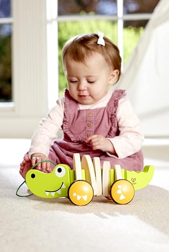 Image of Hape Wooden Walk-A-Long Croc for Babies| Pull & Pull Walking Toy for Toddlers 12 Months and Up