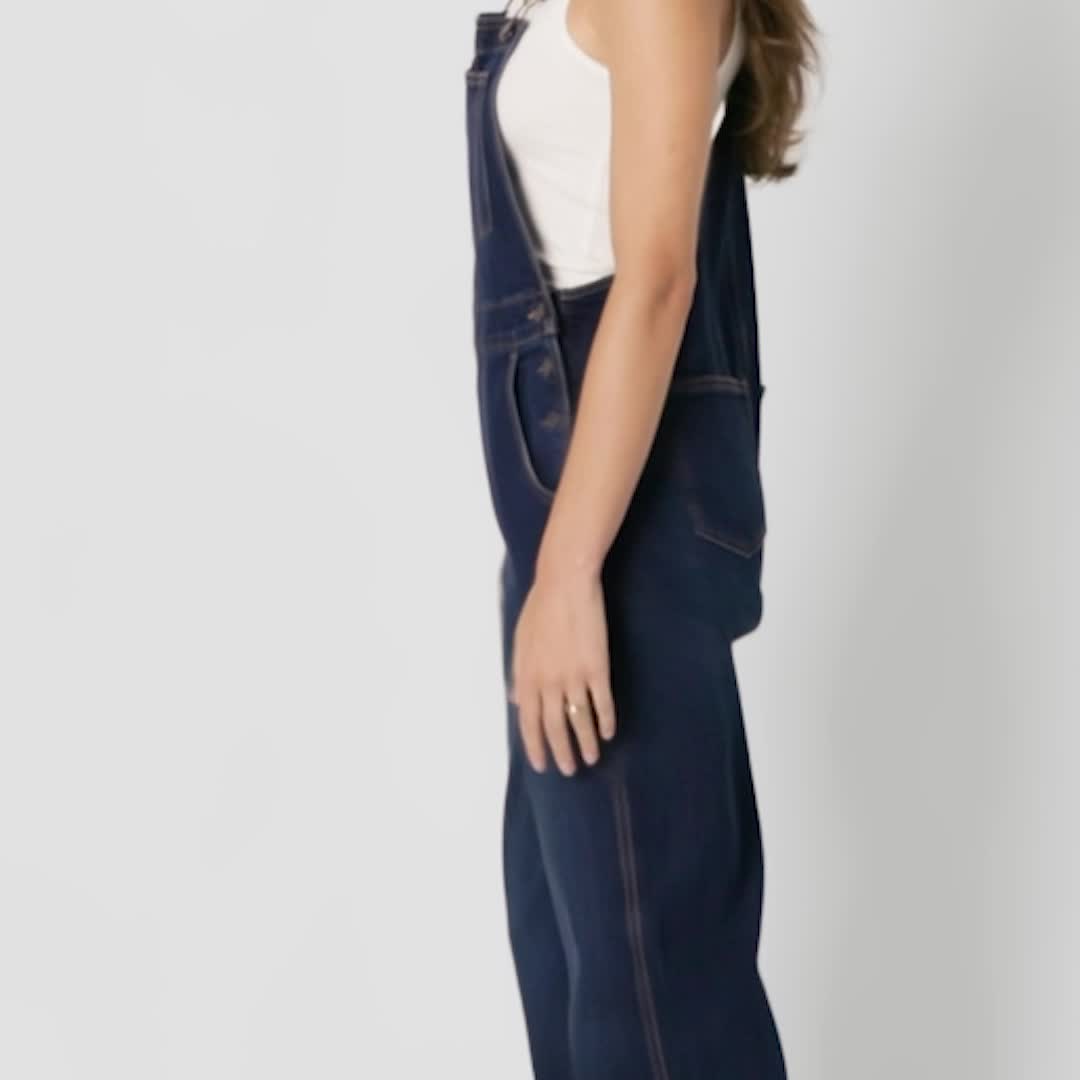 Salopette Denim Femme Essentials - Coupe Décontractée, Jambes Droites - Extensible - Bretelles Réglables