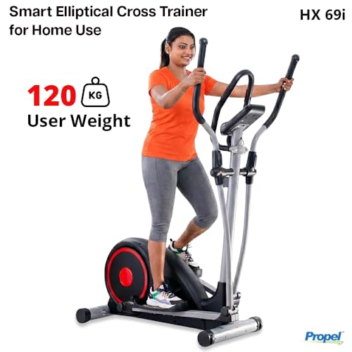 Image of Propel HX 69i Silent Elliptical Cross Trainer for Home | 7 Kg Flywheel | 16 inch Extended Natural Stride | 8-Level Magnetic Resistance | 120 Kg Capacity | LCD Display | Pulse Sensors | Anti-Slip Pedals