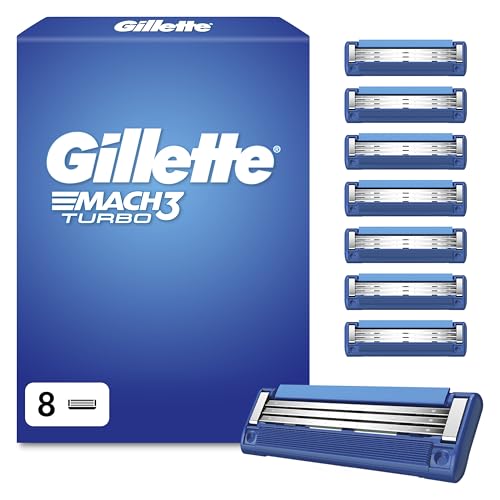Gillette Mach3 Turbo Cuchillas de Afeitar Hombre, Paquete de 8 Cuchillas de Recambio (el embalaje puede variar)